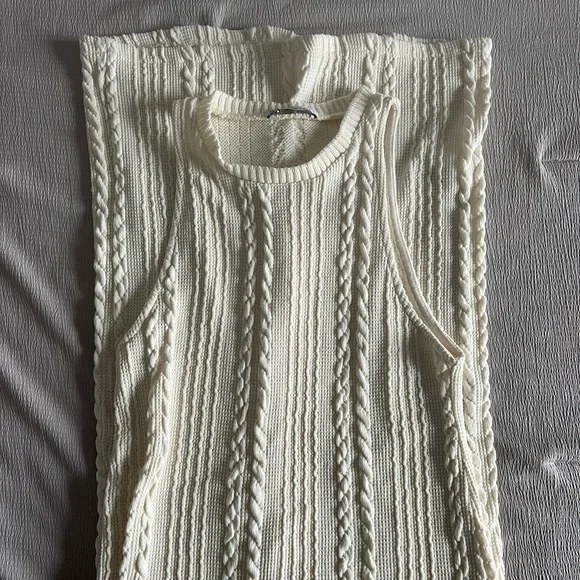 zara knit dress white ZARA $229 MIDI BEADED KNIT DRESS Limited Edition ECRU WHITE S M NWT  7521/034